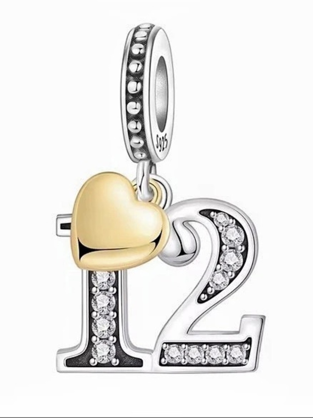 New Heart & Number 12 Pendant Charm